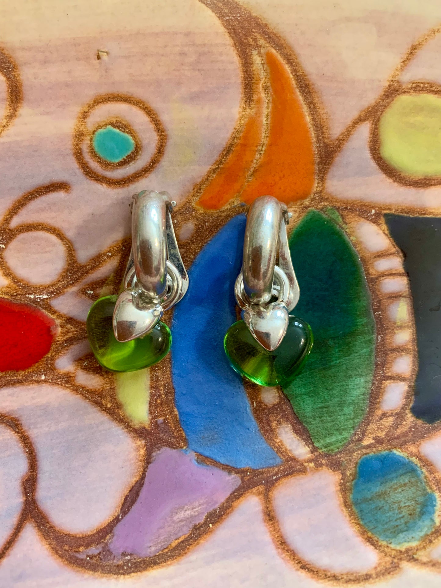 Boucles d’oreilles anneaux et Coeur de verre Agatha Paris Vintage 1990