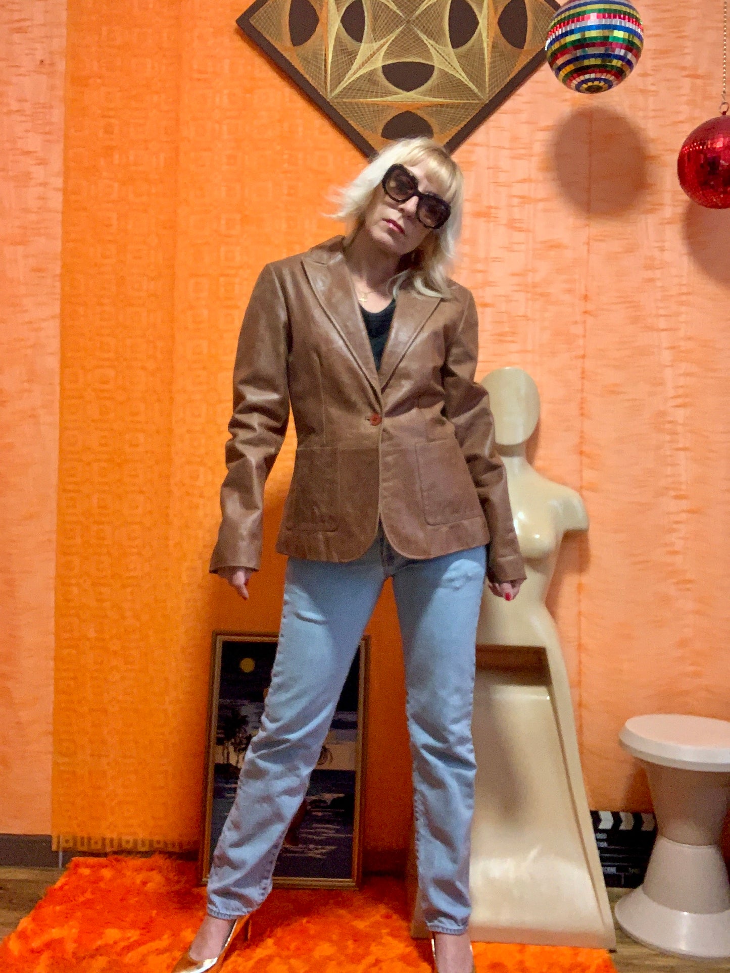 Superbe veste cuir marron vieilli Vintage 1990