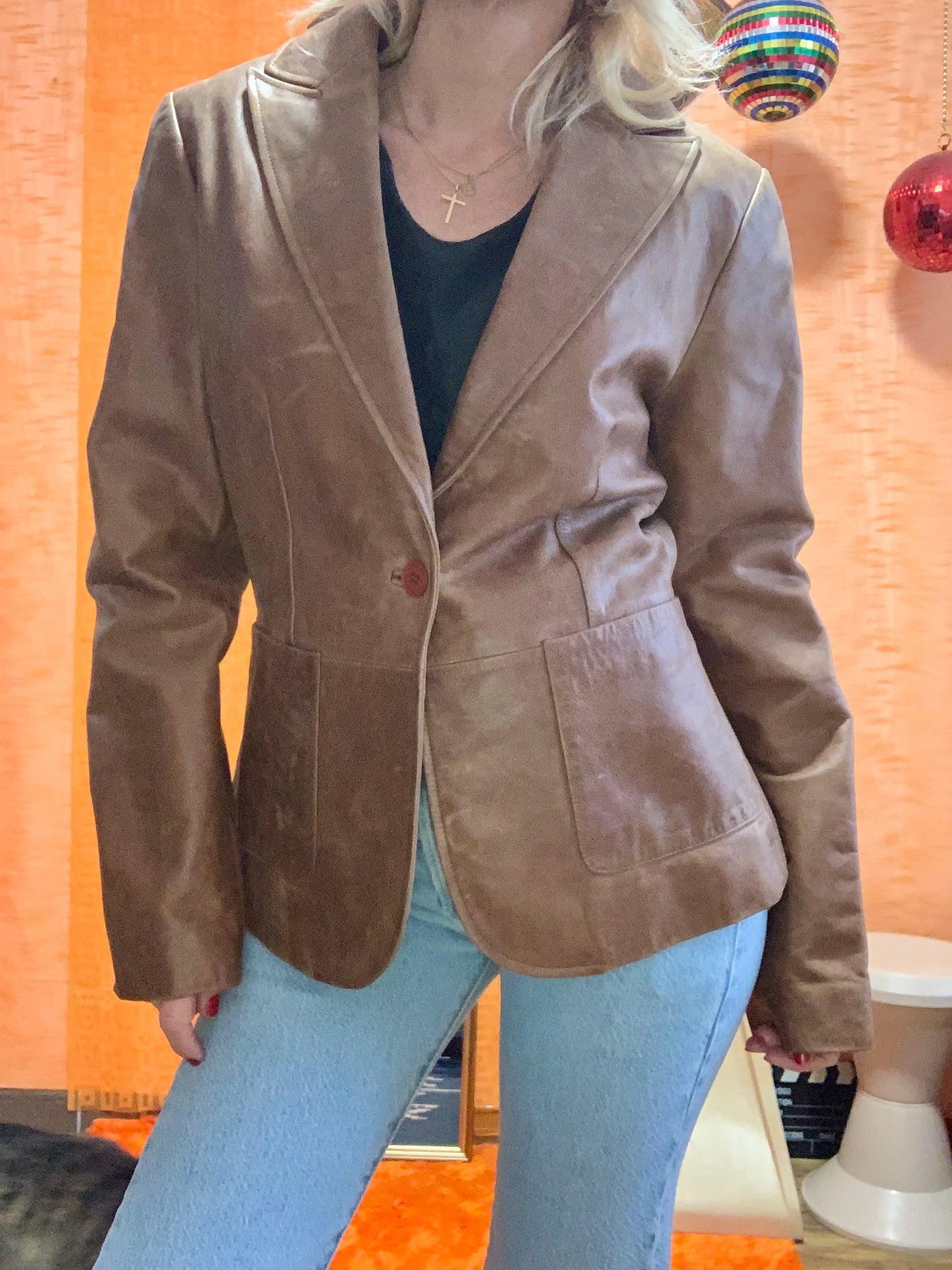 Superbe veste cuir marron vieilli Vintage 1990