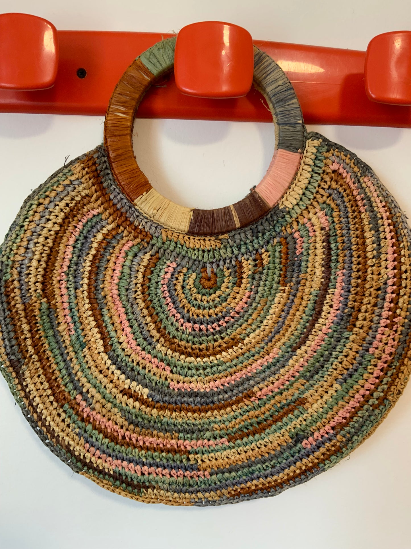 Sac à main Panier Rafia Vintage forme ronde - 40X40 cms