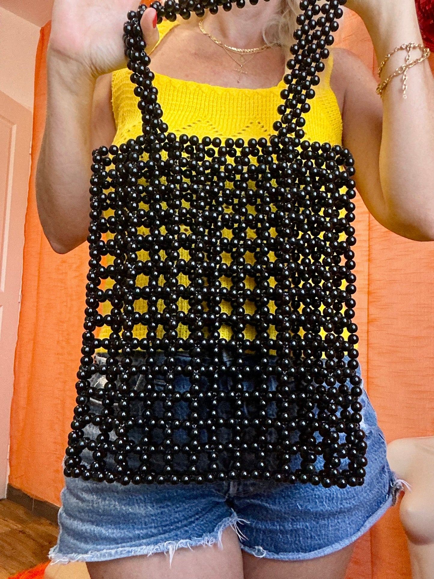 Sac Original grosses perles noires Vintage -