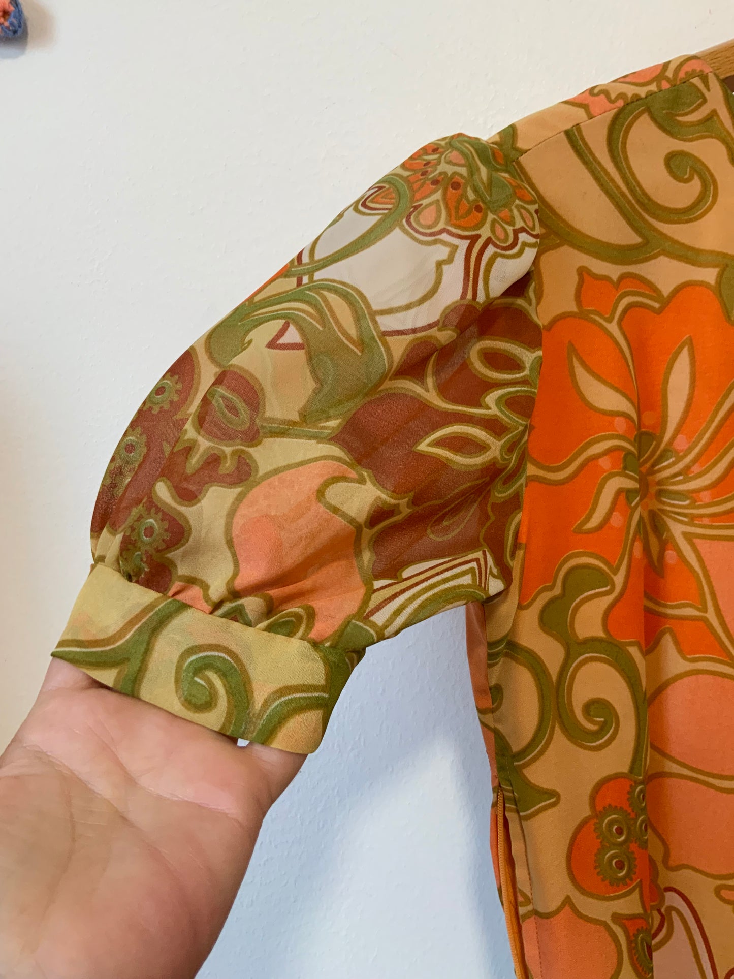 Superbe robe Mousseline Fleurs oranges Vintage 1960/70- T38/40