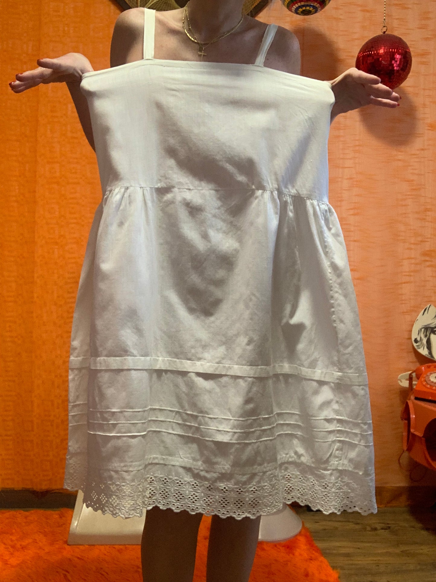 Robe broderies anglaises Ancienne Vintage Boheme Coton- Grande taille