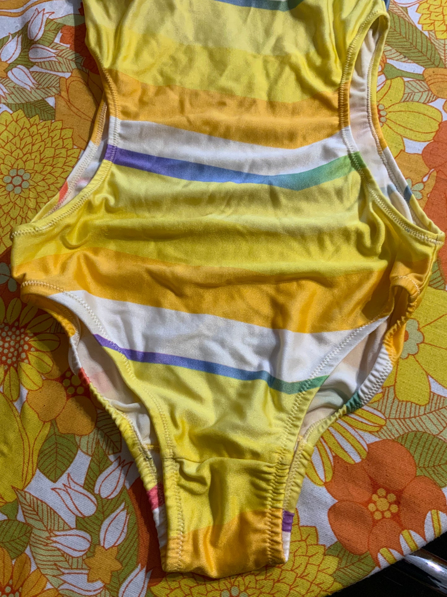 Maillot de Bain rayures 1 pièce Ouvert Côtés Vintage 1980 France- T38.