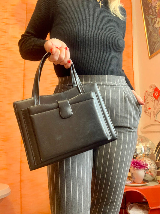 Superbe sac à main Vintage 1960/70 Cuir noir
