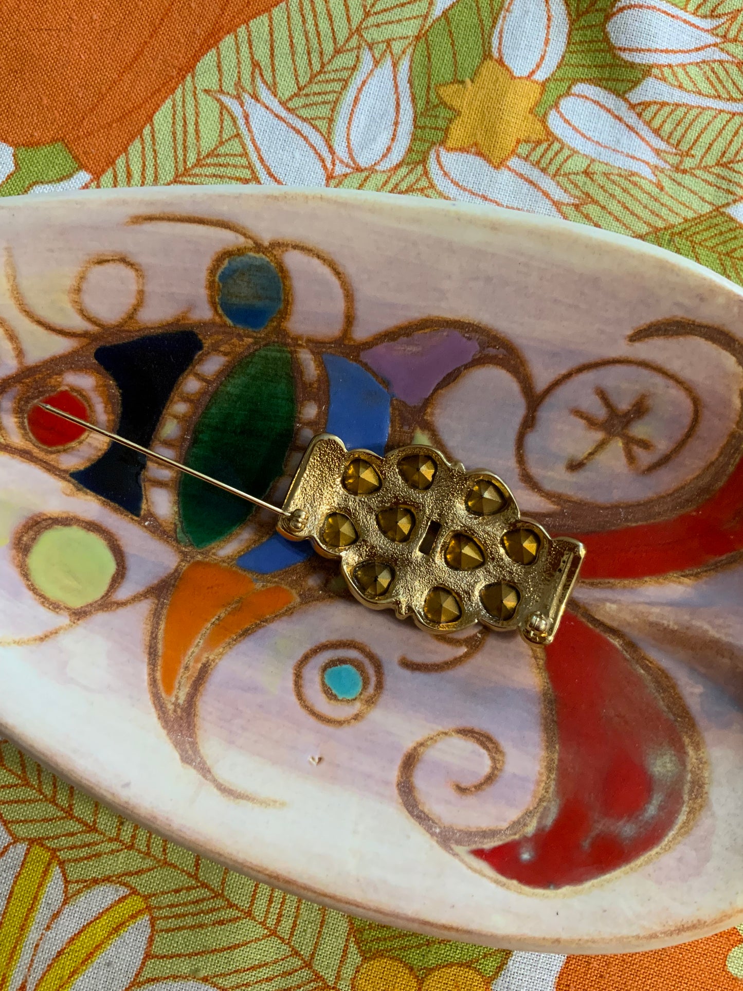 Broche Vintage Coeurs strass Pierres Métal