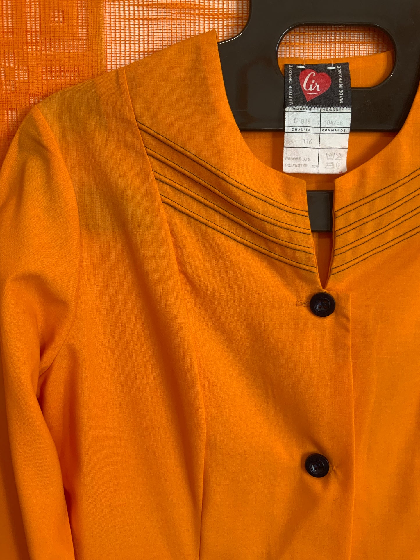 Grande blouse robe boutonnée Orange Vintage Original 1970 France Deadstock- T38