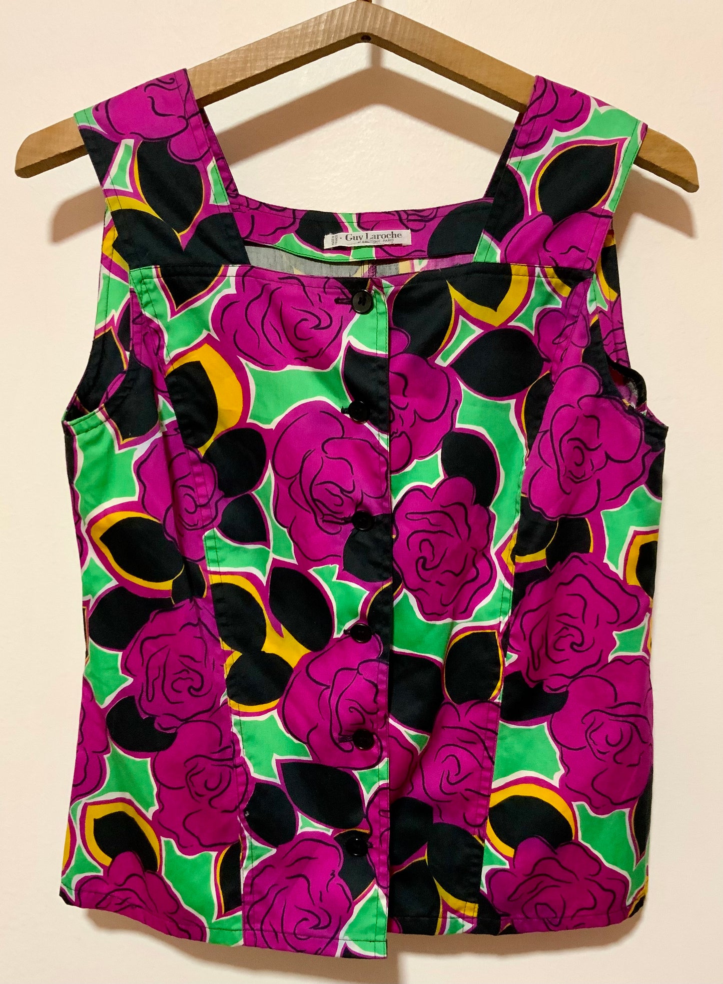 Sublime Top boutonné Guy Laroche Vintage A fleurs 1980