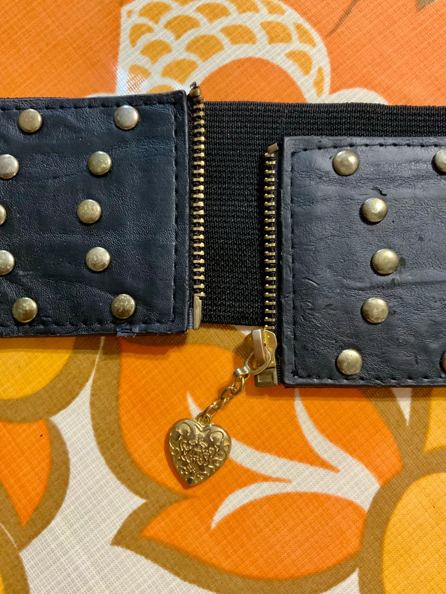 Ceinture Vintage Élastique Zipée Coeur- TU