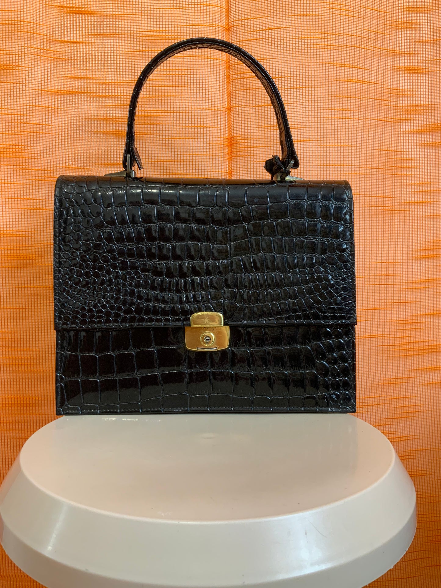 Sac à main Cuir Vernis grains croco Vintage Elegance