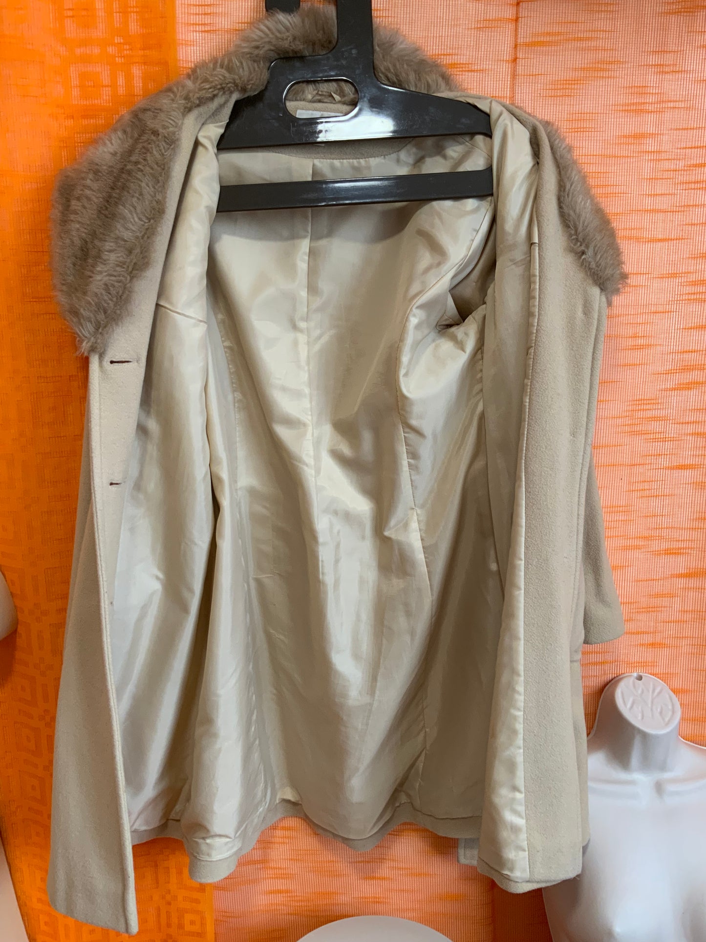 Manteau Laine Vintage 1990 Col Fourrure Synthétique - T42/44 maxi.