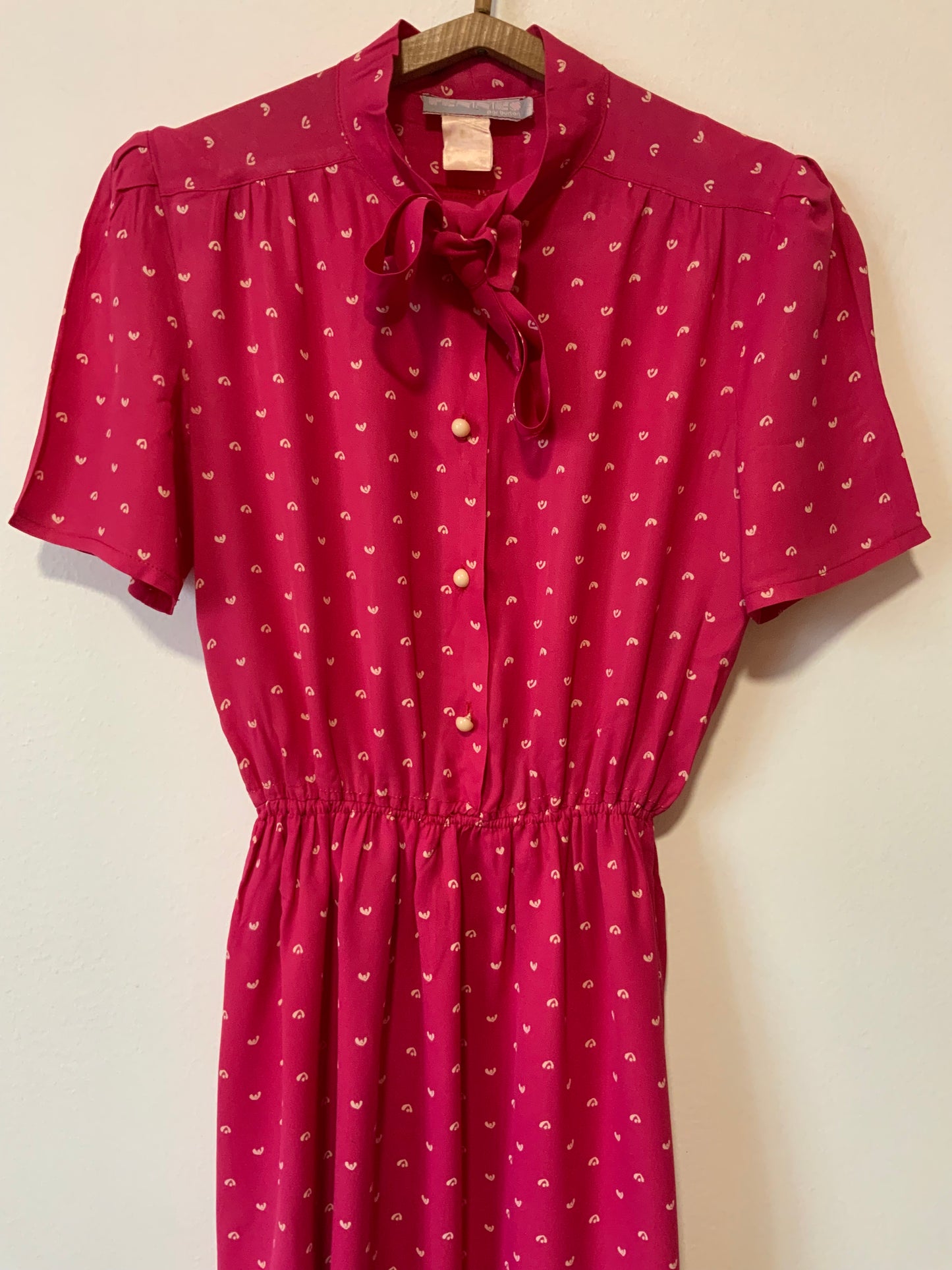 Robe Vintage 1980 Rose bonbon a col Lavallière - T40