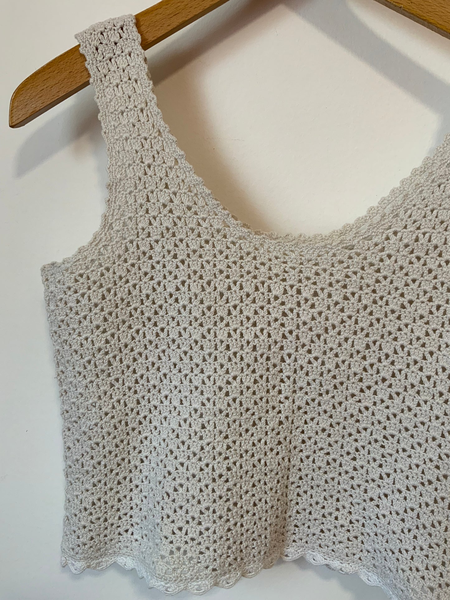 Débardeur Crop Top mailles crochets Bohème Chic 1990- TU Fait main Vintage.