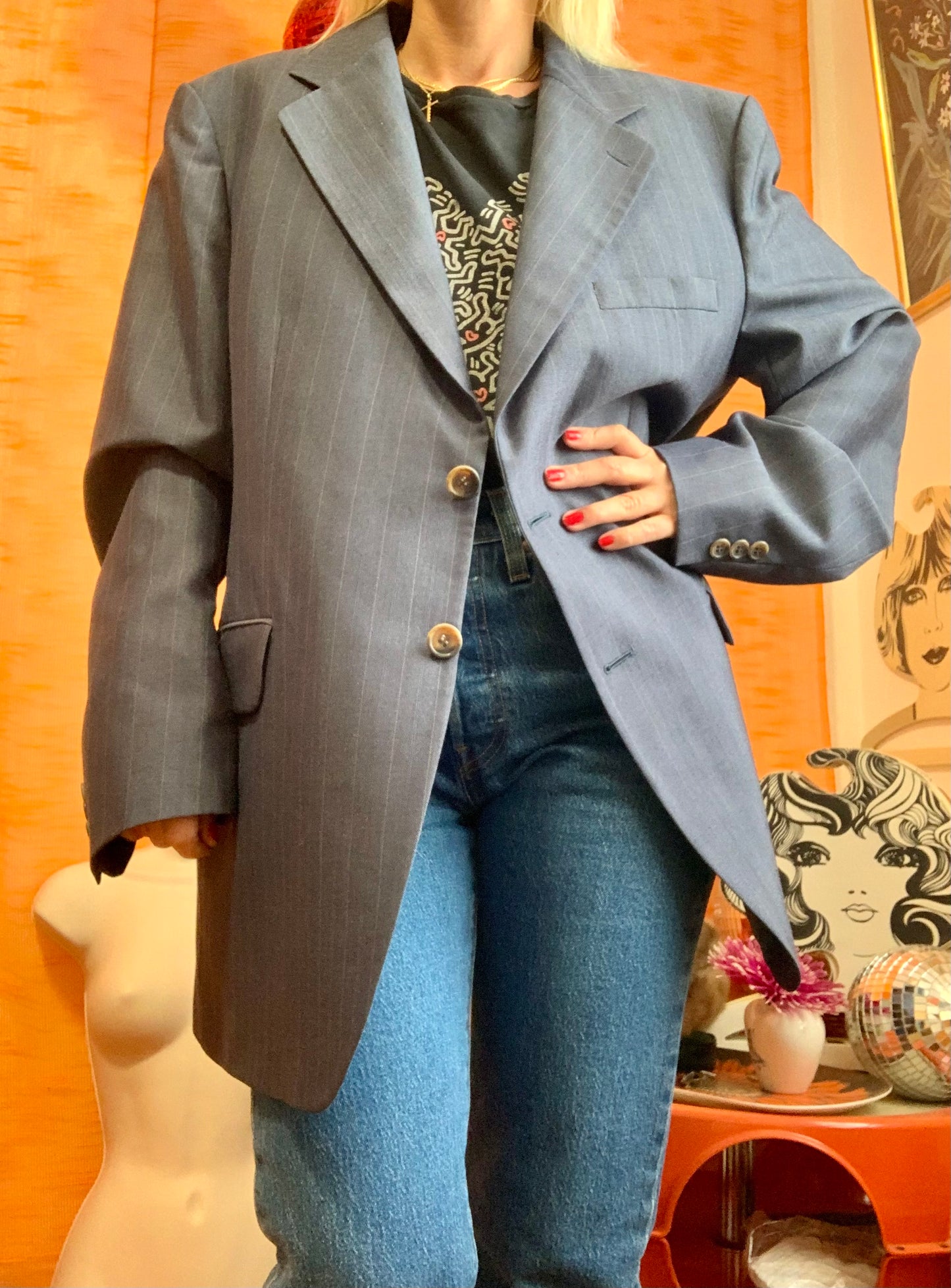 Blazer Veste rayures Vintage France 1970 -T46