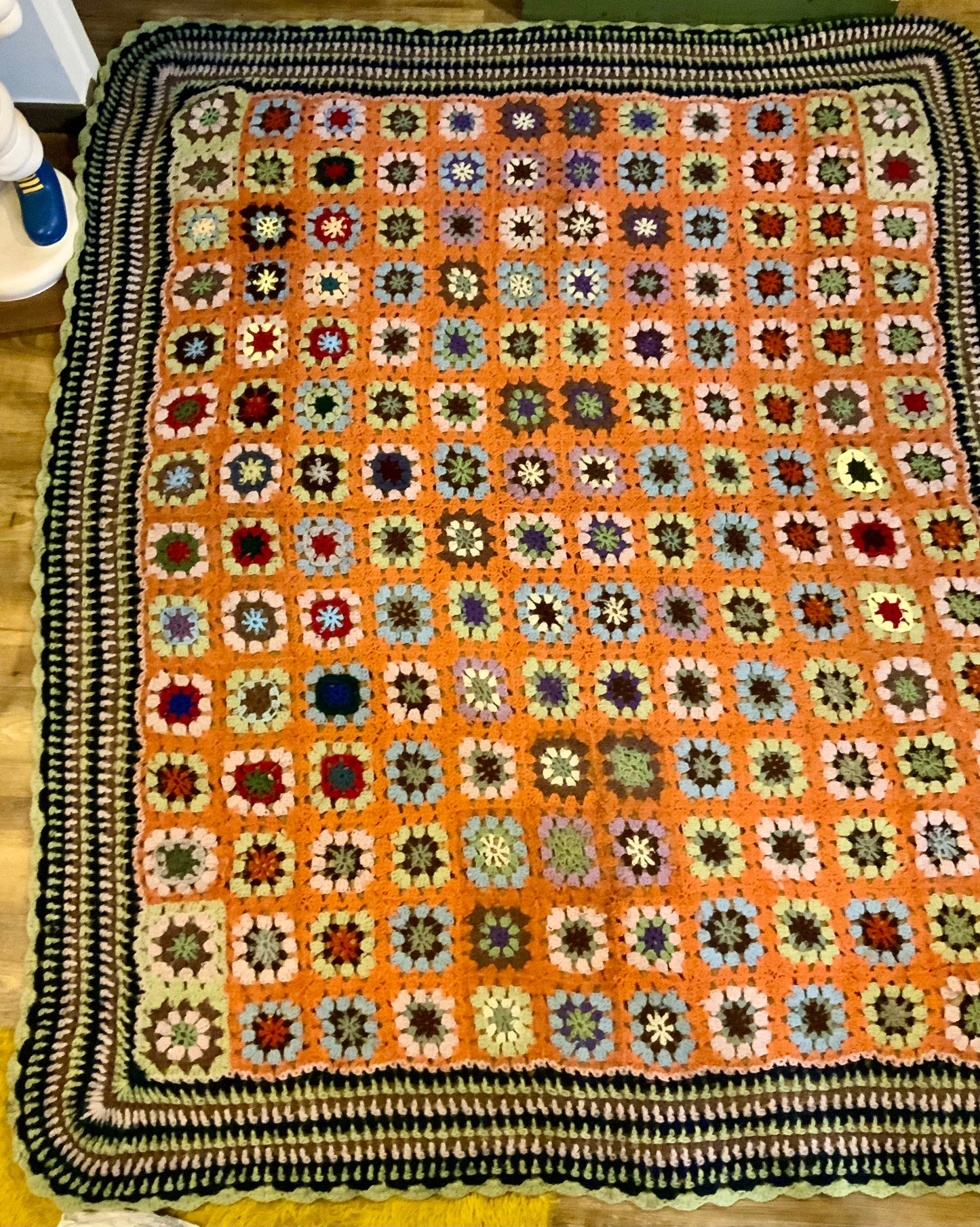Très grand couvre lit Couverture Laine Crochet Vintage 1970