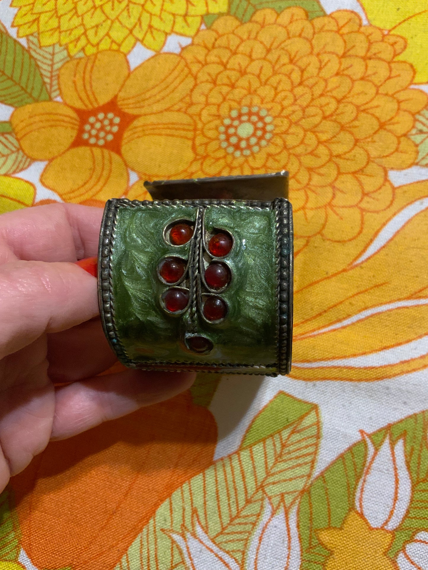 Gros bracelet rigide métal pierres Vintage 1990-