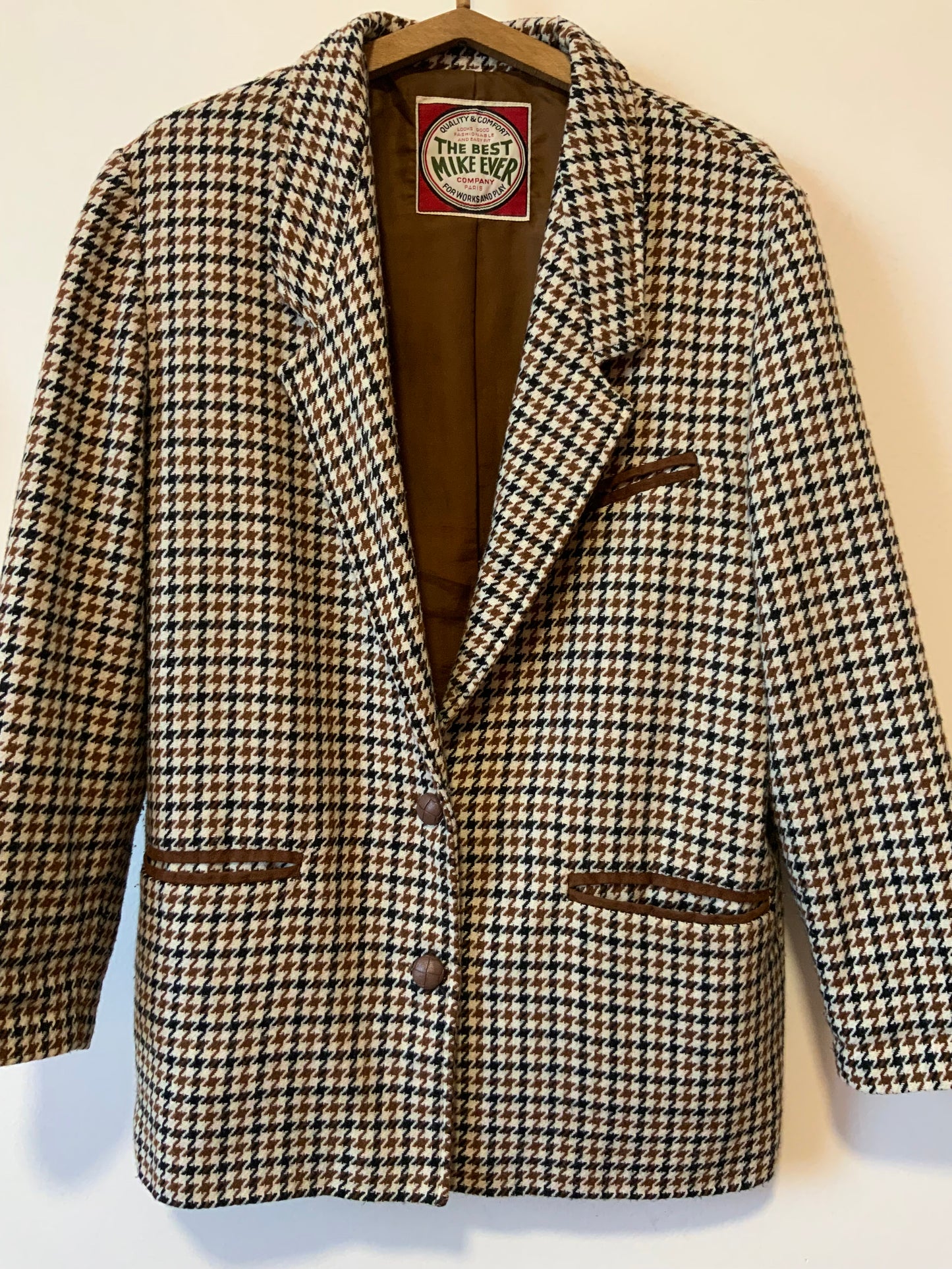 Veste Vintage Laine à carreaux pied de poules 1990 - T44