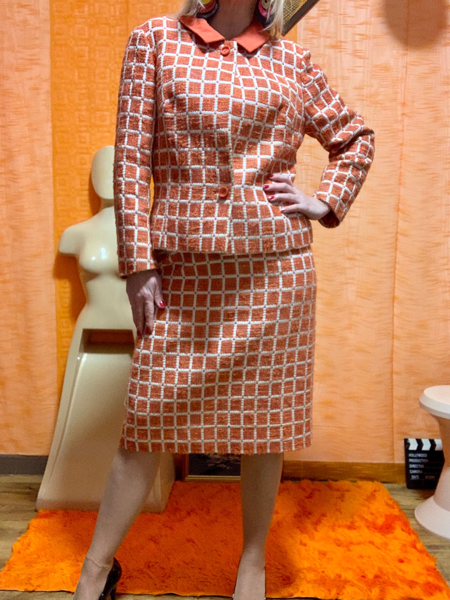 Magnifique Ensemble Tailleur Col Claudine Création Vintage 1970 Chic