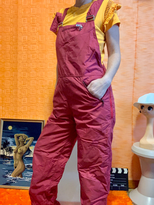 Salopette de ski couleur framboise France Vintage 1980