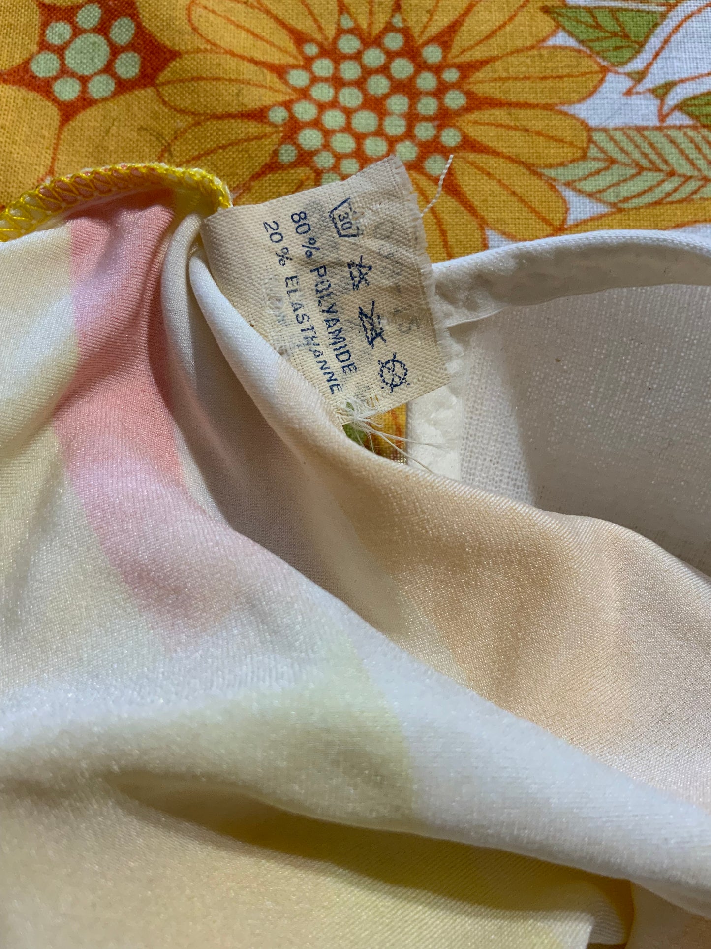 Maillot de Bain rayures 1 pièce Ouvert Côtés Vintage 1980 France- T38.