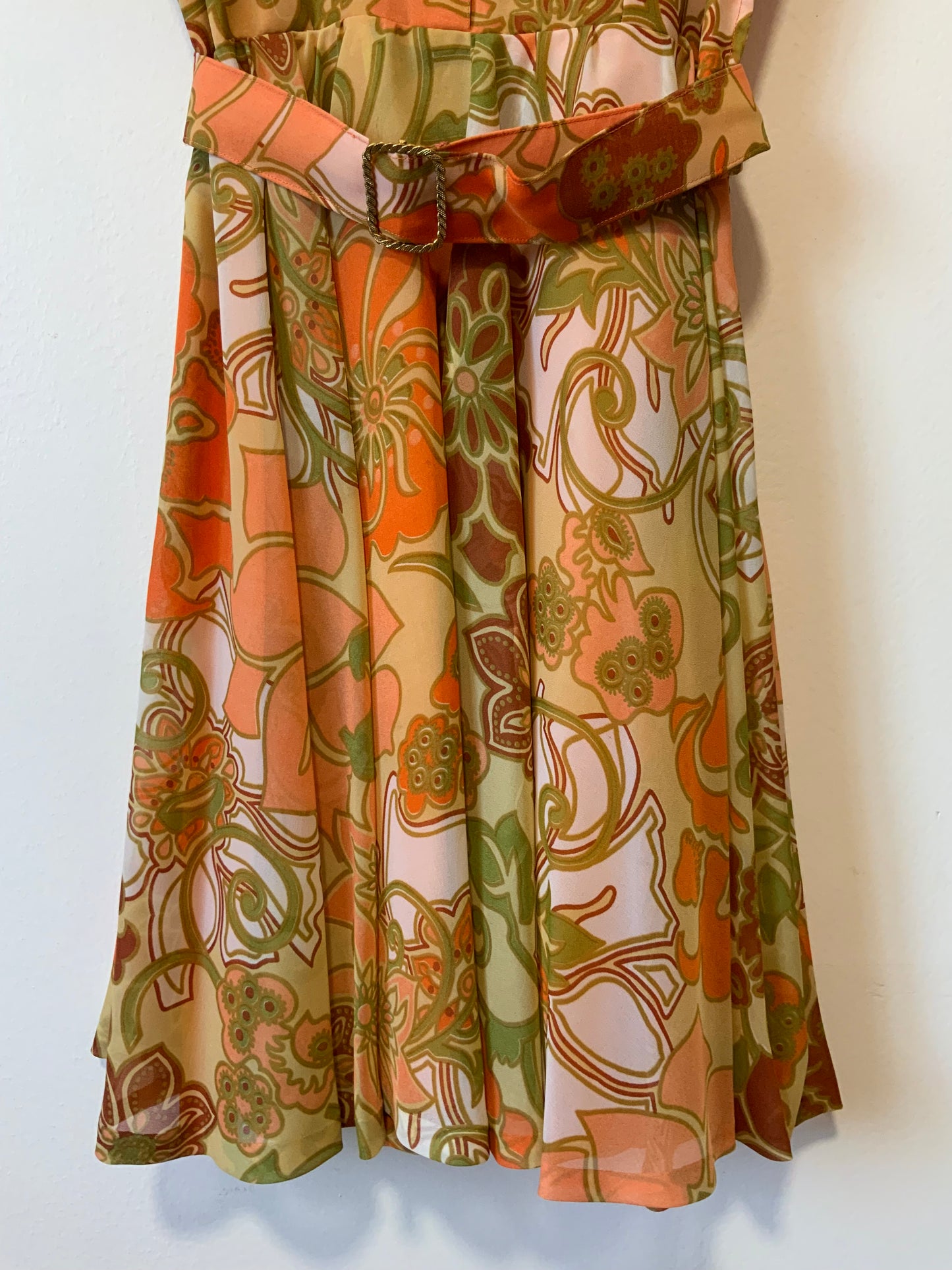 Superbe robe Mousseline Fleurs oranges Vintage 1960/70- T38/40