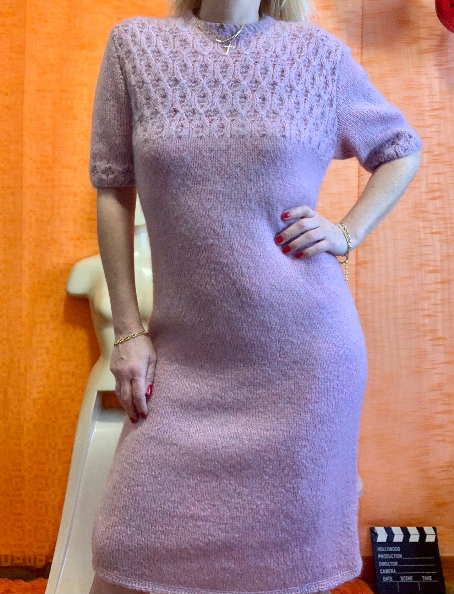 Robe confection main Tricot Vintage 1970 Piece unique T40.