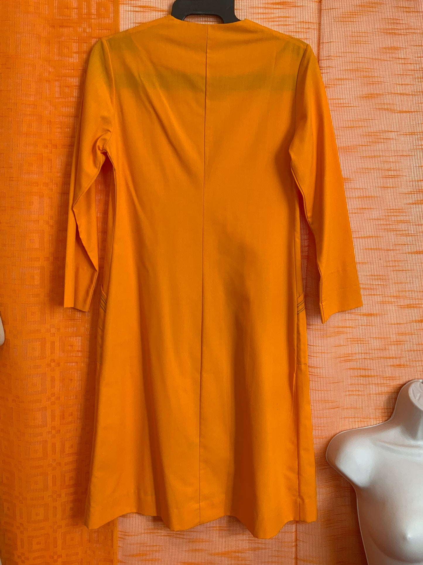 Grande blouse robe boutonnée Orange Vintage Original 1970 France Deadstock- T38