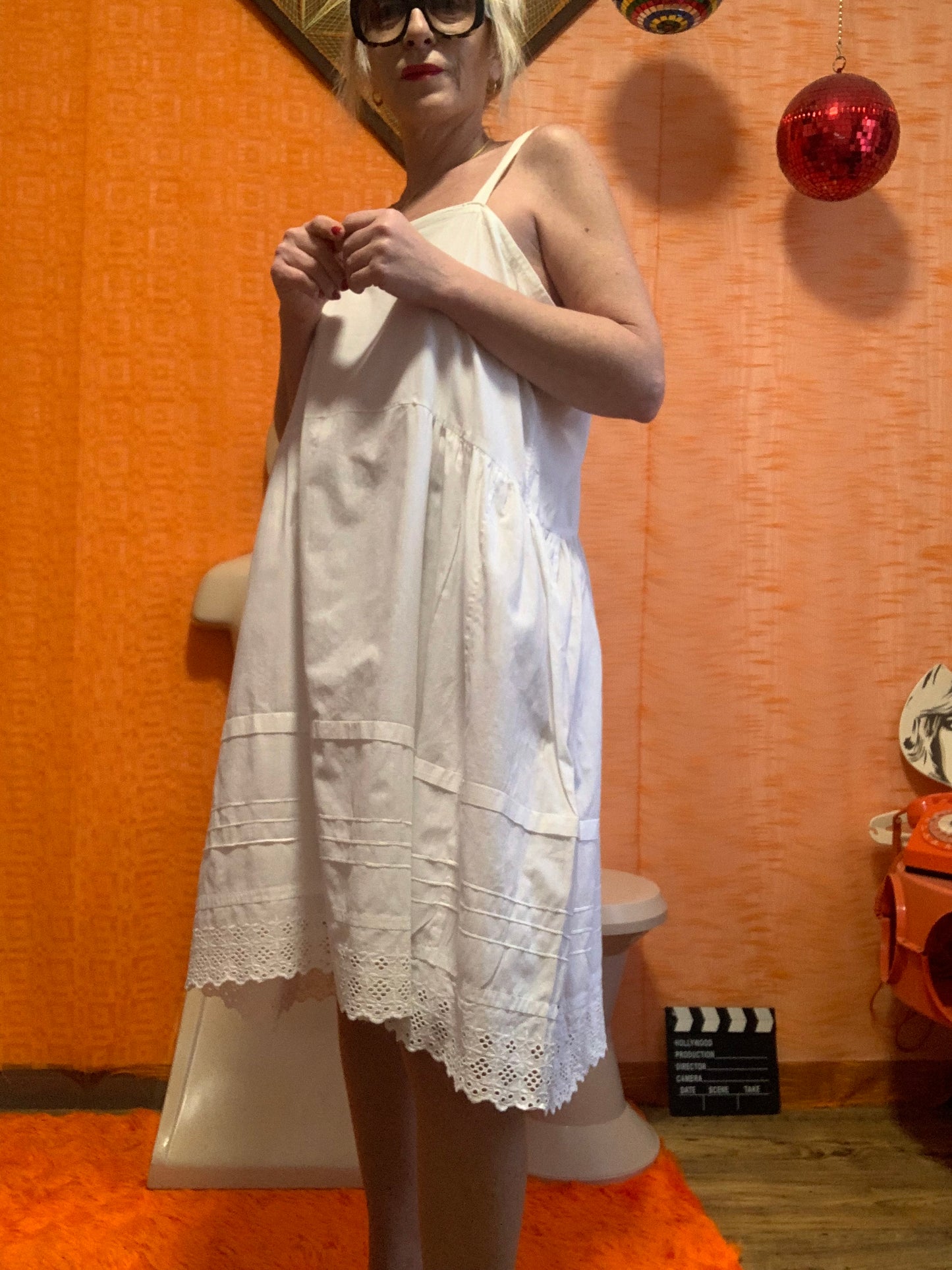 Robe broderies anglaises Ancienne Vintage Boheme Coton- Grande taille