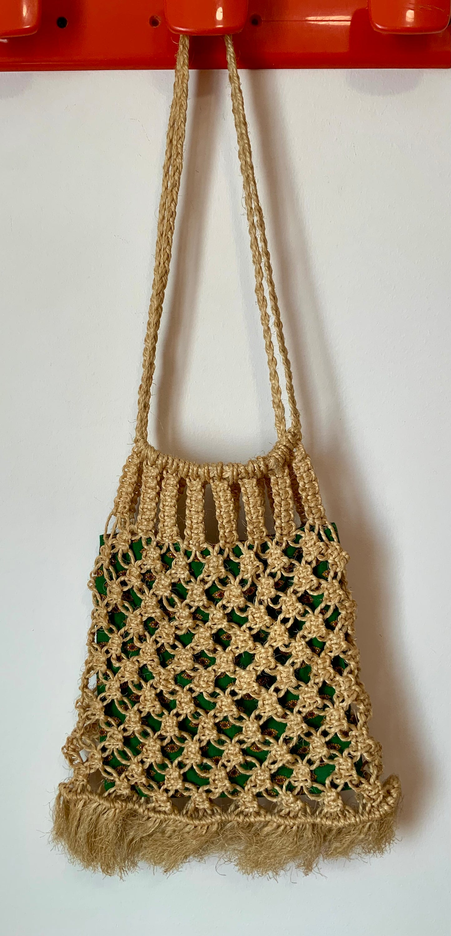 Sac à main en pailles tressées Vintage 1980 - Tissu provençal