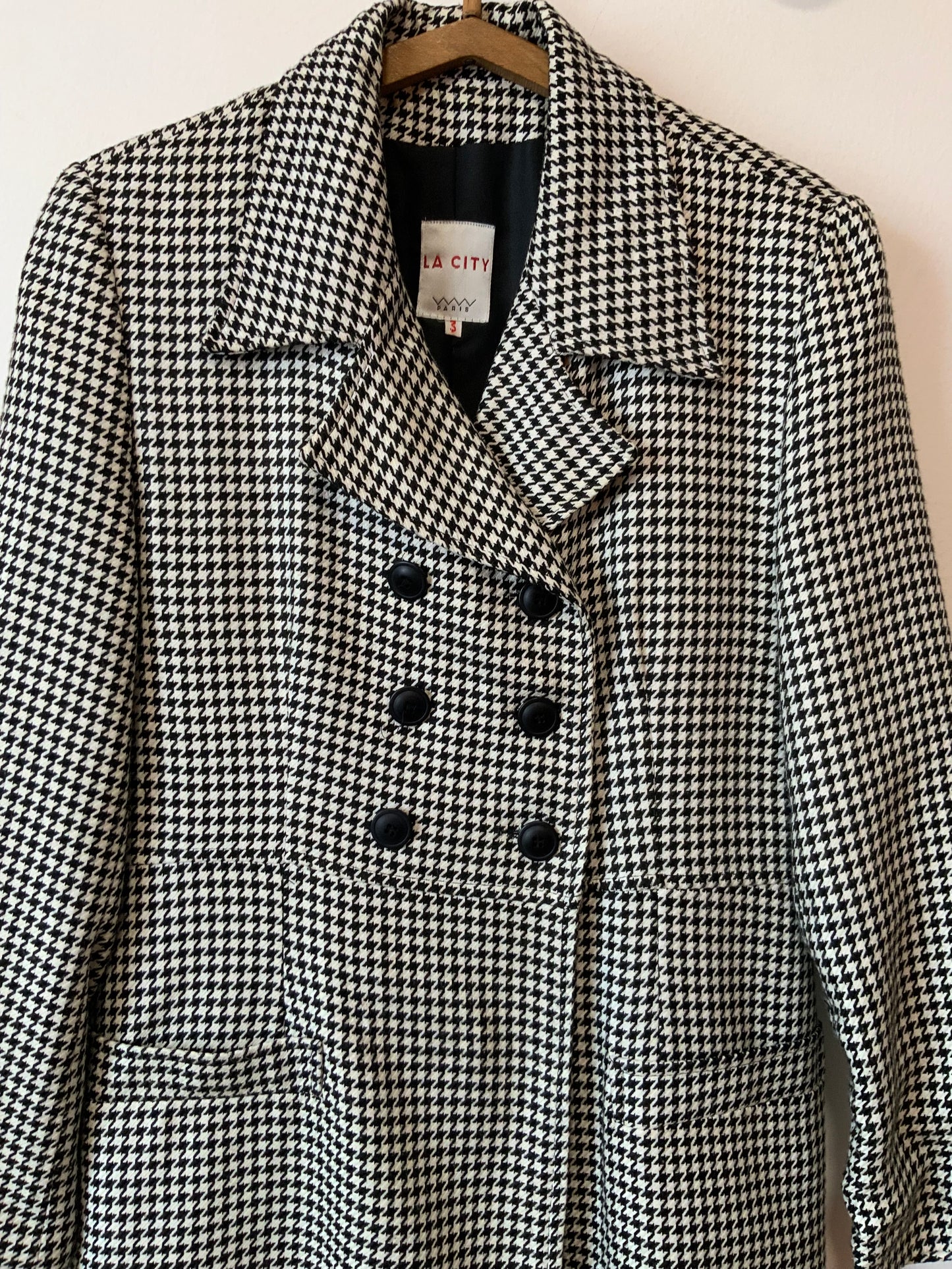 Longue Veste Vintage 1990 carreaux pieds de poule - T42