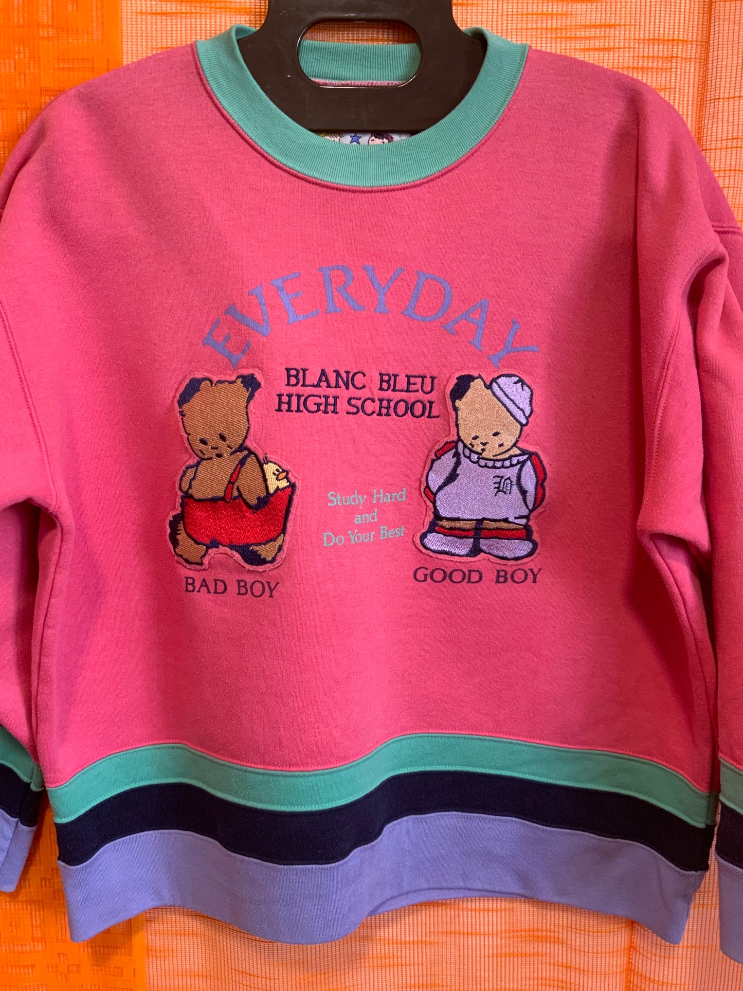 Le Sweat Blanc Bleu Vintage 1990 Pièce rare- TU