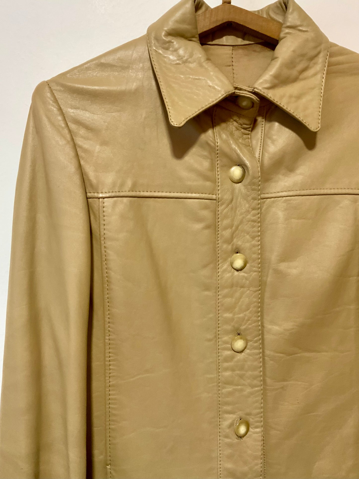Pure Veste cuir beige Vintage 1970 Modèle Unique