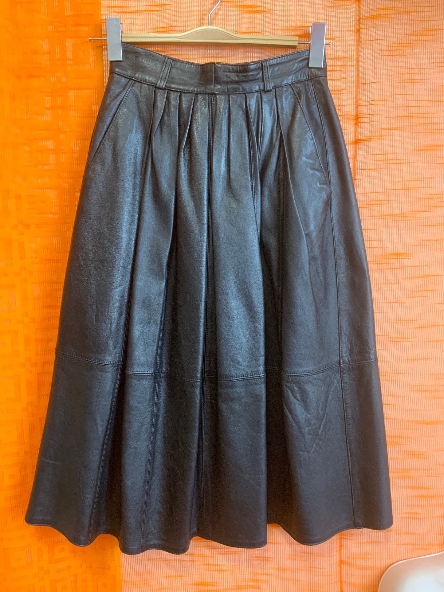 Longue Jupe cuir noir Vintage 1980- T34/36