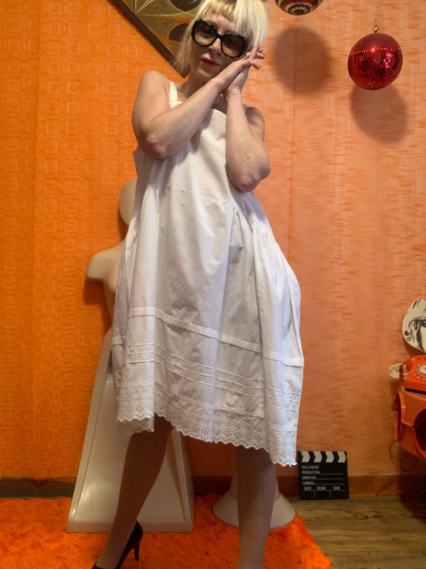 Robe broderies anglaises Ancienne Vintage Boheme Coton- Grande taille