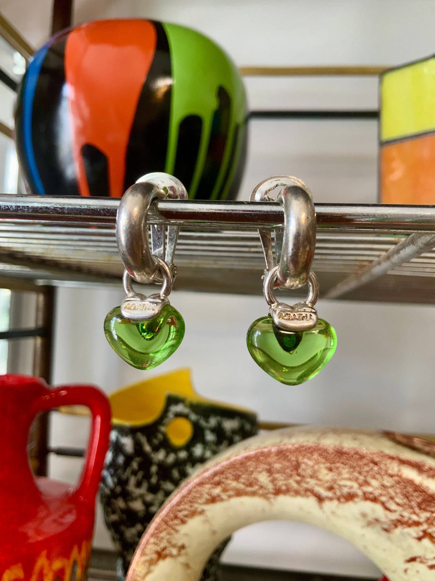 Boucles d’oreilles anneaux et Coeur de verre Agatha Paris Vintage 1990