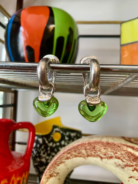 Boucles d’oreilles anneaux et Coeur de verre Agatha Paris Vintage 1990