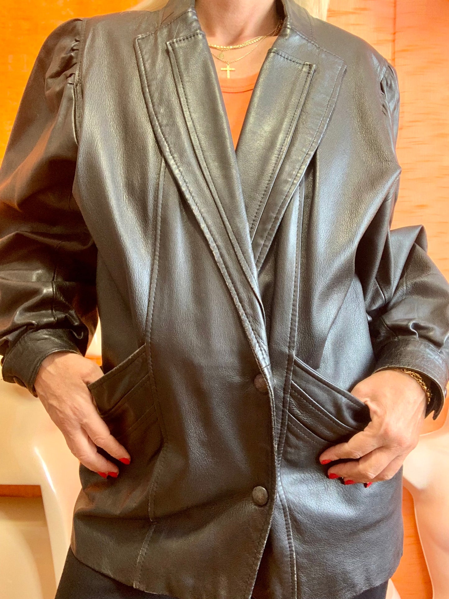 Veste cuir Vintage 1980 Élégance - T42