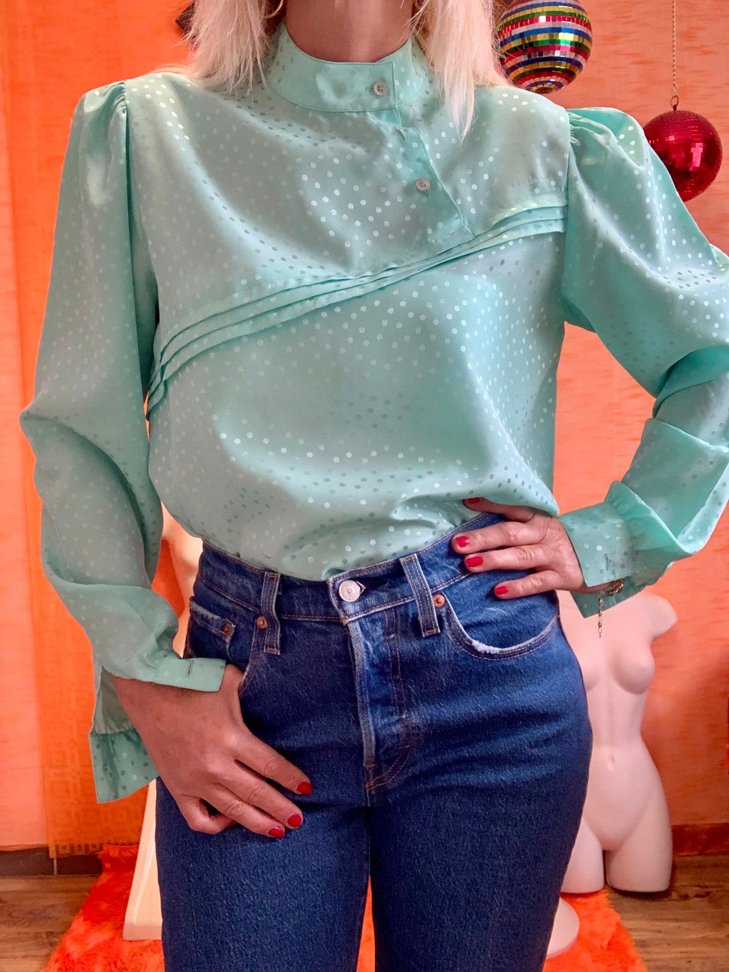 Superbe Chemisier Vintage 1980 Couleur menthe- T38