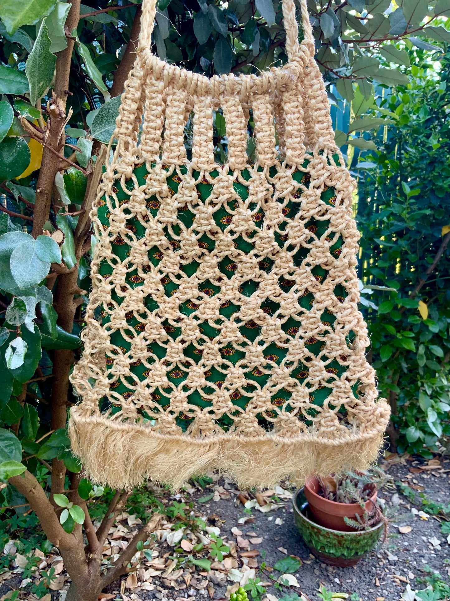 Sac à main en pailles tressées Vintage 1980 - Tissu provençal
