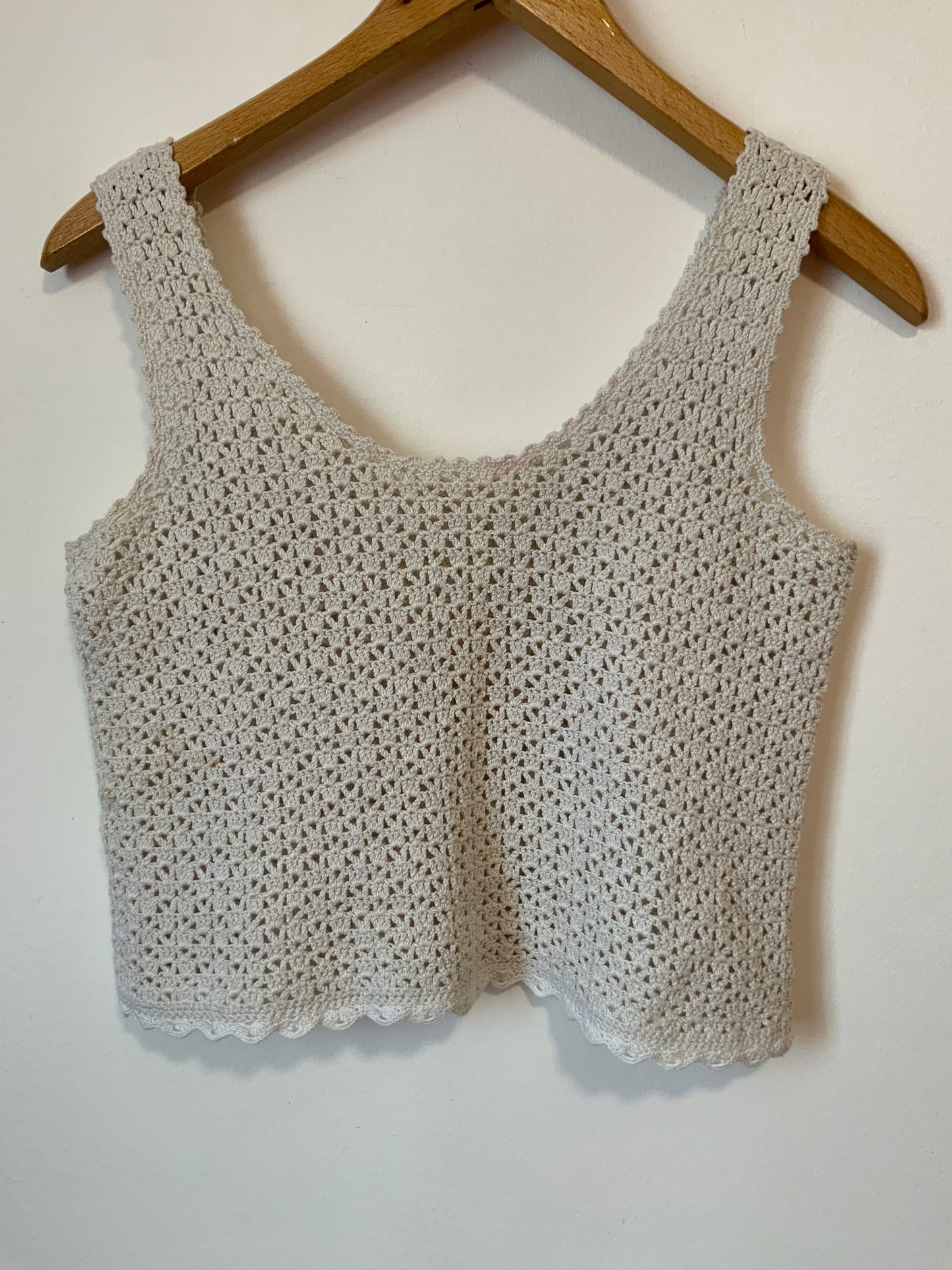 Débardeur Crop Top mailles crochets Bohème Chic 1990- TU Fait main Vintage.