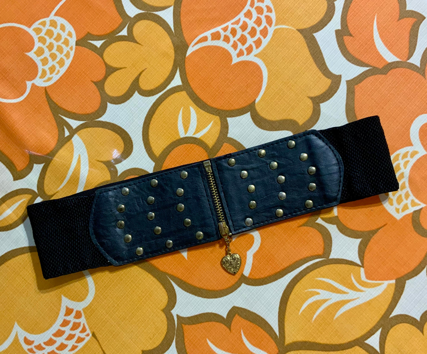 Ceinture Vintage Élastique Zipée Coeur- TU
