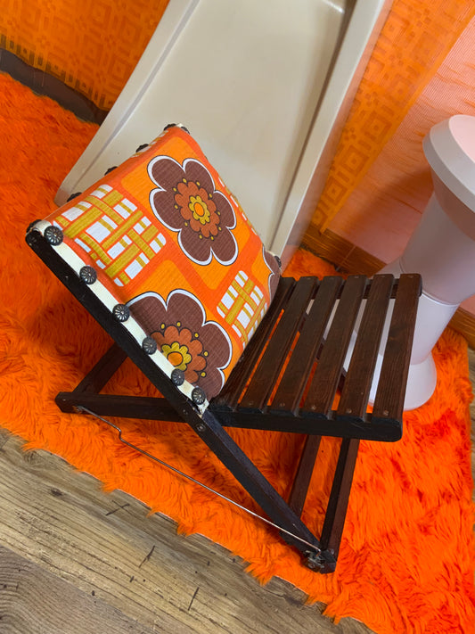 Repose Pieds 1970 Vintage Fleurs Oranges