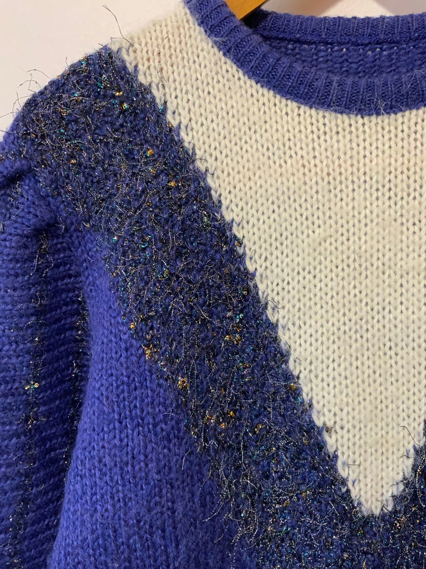 Pull Laine et Angora tricoté Vintage 1980 - T44.