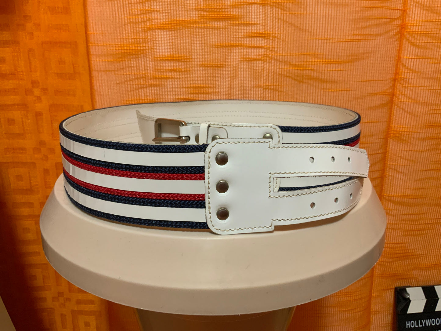 Ceinture Bleu blanc rouge Cuir blanc Vintage 1980 - T38