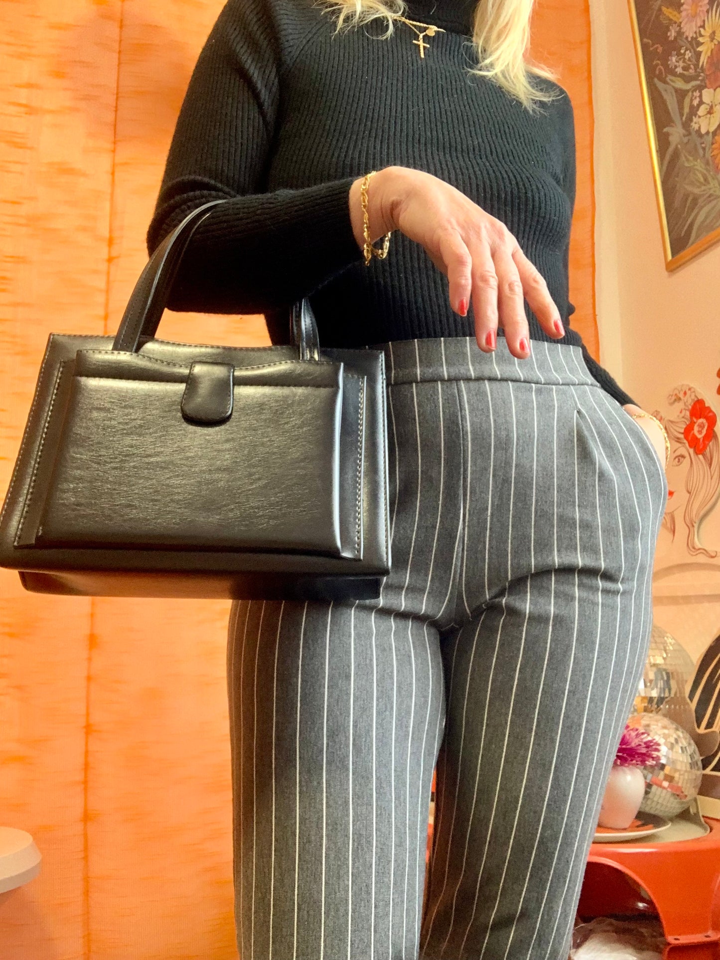 Superbe sac à main Vintage 1960/70 Cuir noir