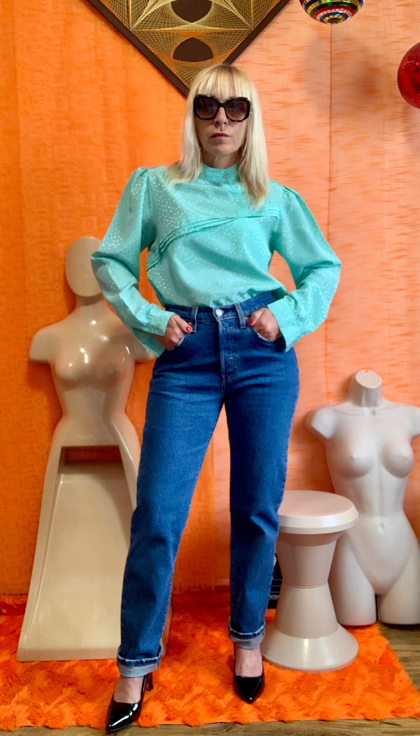 Superbe Chemisier Vintage 1980 Couleur menthe- T38