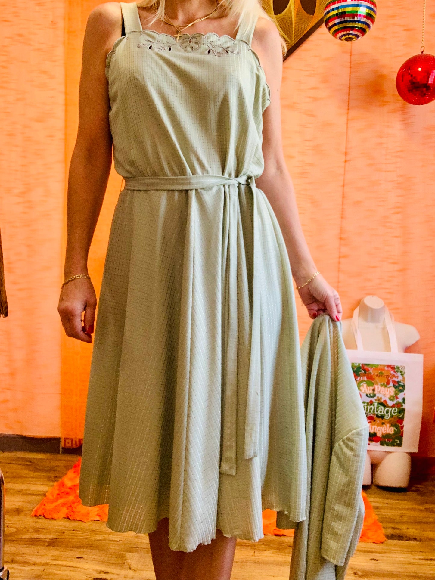 Ensemble Beauté 1960/70 Robe longue patineuse et sa veste Vintage - T44