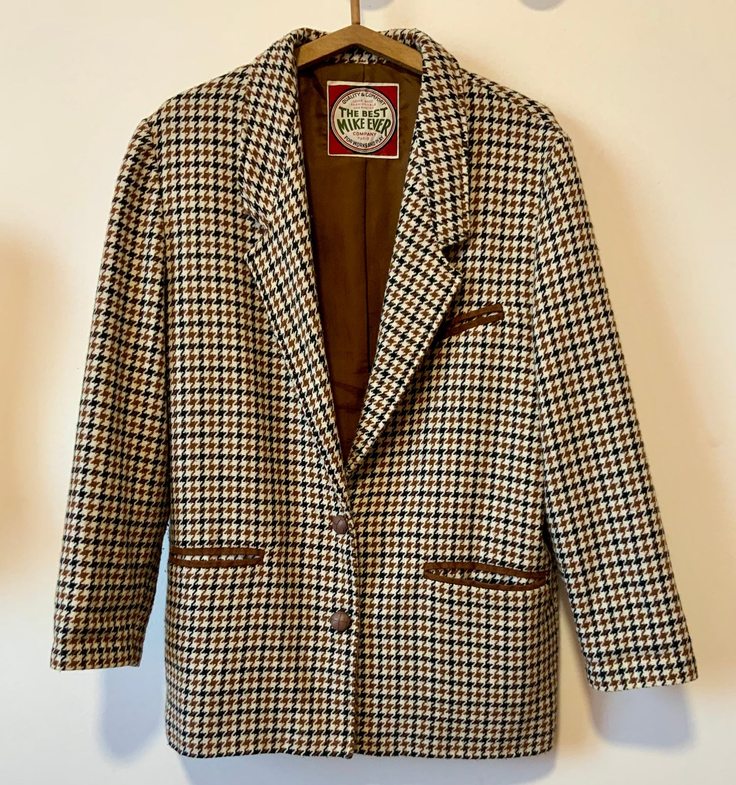 Veste Vintage Laine à carreaux pied de poules 1990 - T44