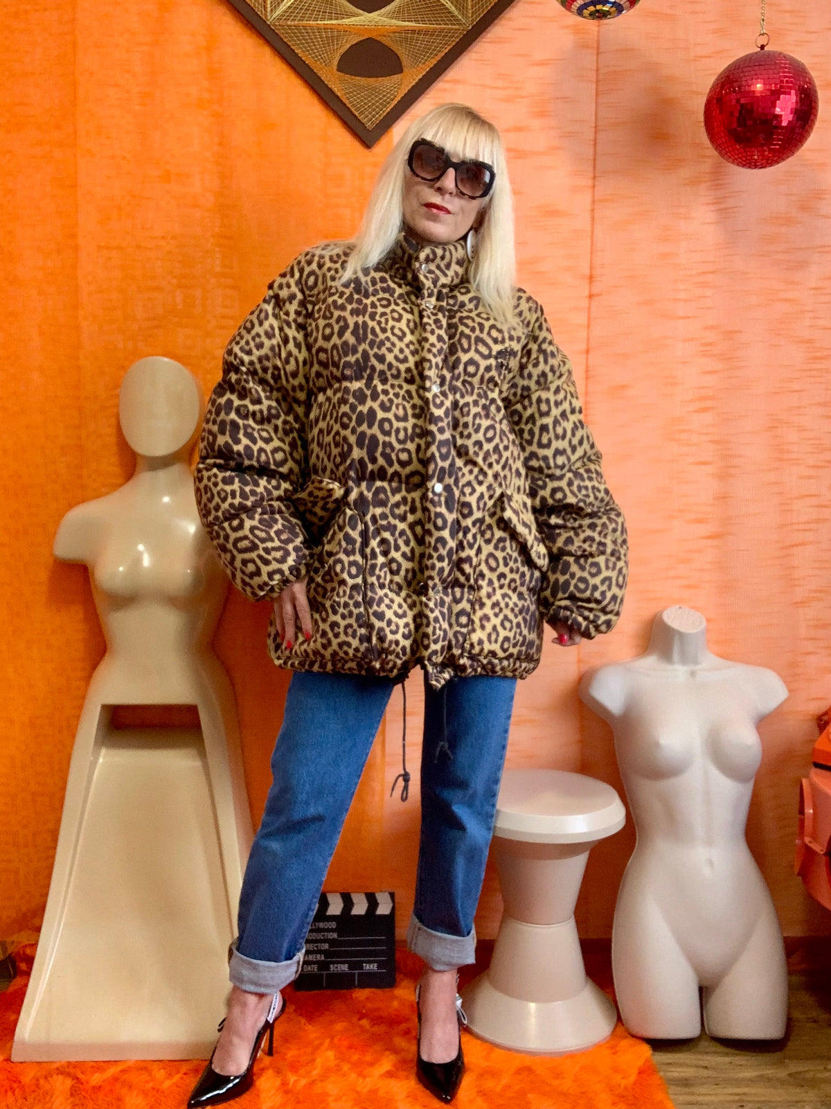Manteau Doudoune Léopard Naf Naf Vintage 1990- TU
