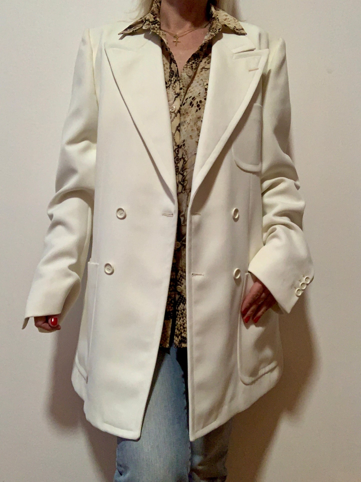 Superbe blazer long croisé grand col Vintage 1970